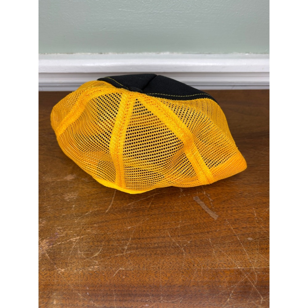 Vintage Cushion Cut Trucker Hat Mens Yellow Black Mesh Snapback Made in USA 80s - Picture 4 of 7